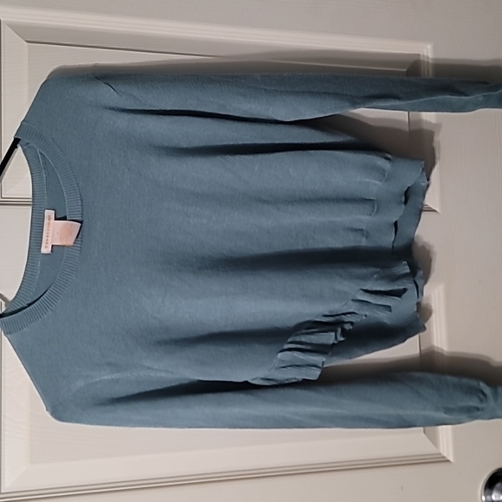 Sweet Romeo Turquois Crop Long Sleeve Sweater w/Ruffle Side Women's(S) Good Cond